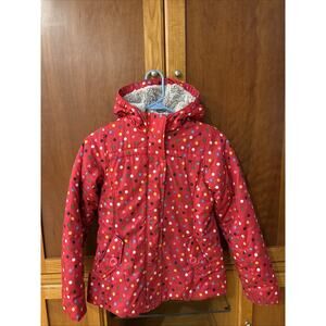 Lands End Polka Dot Fleece Lined Hooded Jacket Size Medium 10-12